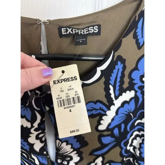 NWT Express Blue Brown Floral Cropped Wide Leg Jumpsuit Size 4 Pockets - Picture 4 of 11
